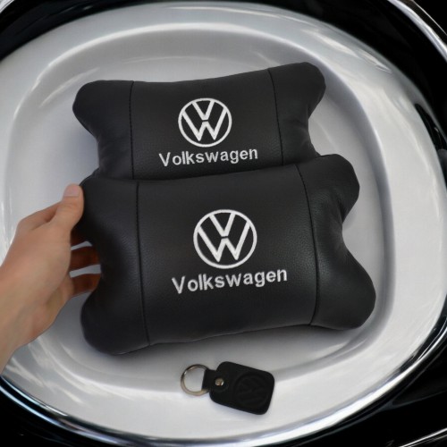 Набір подушок 2шт в авто Volkswagen з натуральної шкіри, на підголовник у машину, Автомобільна  подушка