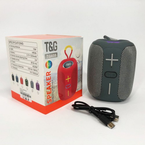 Портативна Bluetooth колонка TG658 8W з RGB підсвічуванням, Музичні колонки для вулиці. Колір: сірий