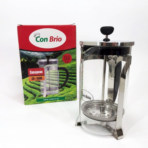 Френч-прес Заварник для чаю та кави Con Brio CB-5560 600 мл, Чайник самовар скляний для заварки