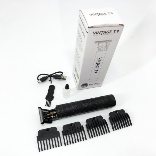 Машинка для стрижки волосся Vintage T9-2 BLACK 4 насадки