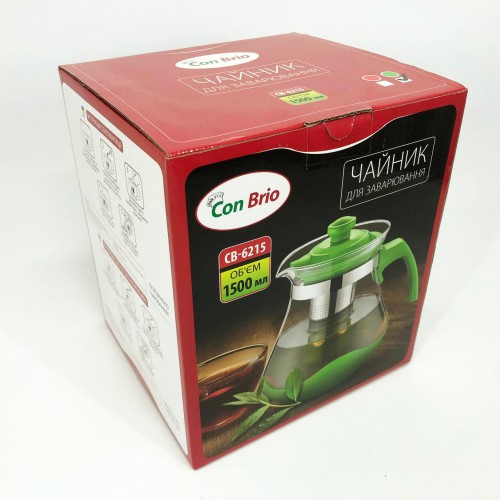 Чайник заварювальний Con Brio Green CB-6215 1,5 л, Чайник самовар скляний. Колір: зелений