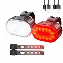 Велоліхтар акумуляторний передній та задній ZH-078-2LED ліхтар + STOP-14SMD, Стоп-сигнал на задню раму