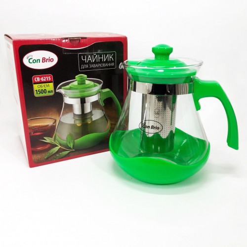 Чайник заварювальний Con Brio Green CB-6215 1,5 л, Чайник самовар скляний. Колір: зелений