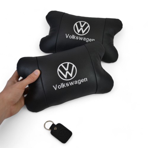 Набір подушок 2шт в авто Volkswagen з натуральної шкіри, на підголовник у машину, Автомобільна  подушка