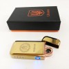 Дугова електроімпульсна запальничка USB Герб України індикатор заряду, ліхтарик HL-442. Колір: золотий