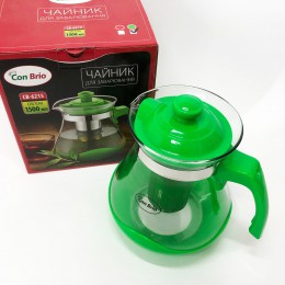 Чайник заварювальний Con Brio Green CB-6215 1,5 л, Чайник самовар скляний. Колір: зелений