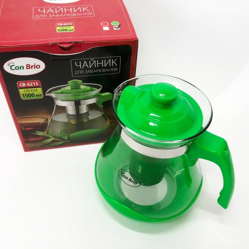 Чайник заварювальний Con Brio Green CB-6215 1,5 л, Чайник самовар скляний. Колір: зелений