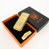 Дугова електроімпульсна запальничка USB Герб України індикатор заряду, ліхтарик HL-442. Колір: золотий