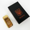 Дугова електроімпульсна запальничка USB Герб України індикатор заряду, ліхтарик HL-442. Колір: золотий