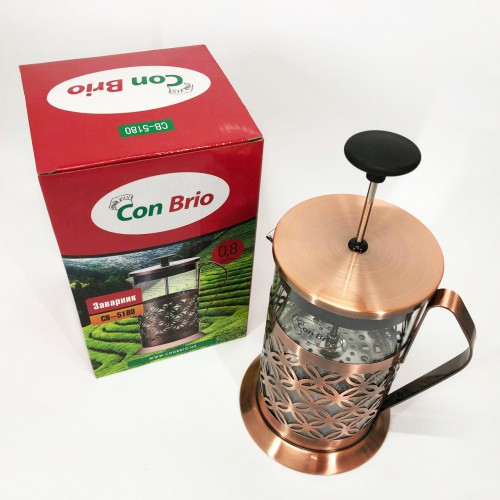 Френч-прес Заварник для чаю Con Brio CB-5180 800мл, Скляний чайник для чаю чайники