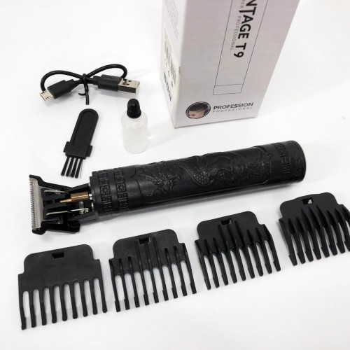 Машинка для стрижки волосся Vintage T9-2 BLACK 4 насадки