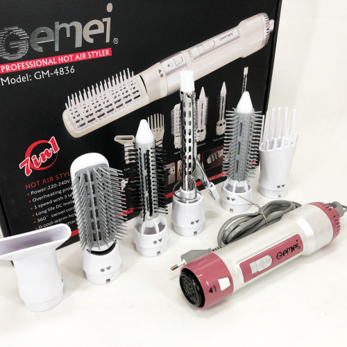 Фен для волосся стайлер з насадками Gemei GM-4836 7 в 1, Фен-стайлер з різними насадками