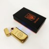 Дугова електроімпульсна запальничка USB Герб України індикатор заряду, ліхтарик HL-442. Колір: золотий