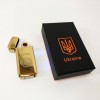 Дугова електроімпульсна запальничка USB Герб України індикатор заряду, ліхтарик HL-442. Колір: золотий