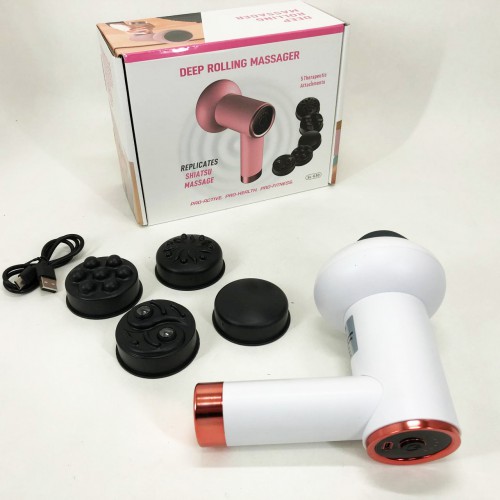 Масажер антицелюлітний для тіла рук та ніг 4 насадки 6 швидкостей Deep Rolling Massager. Колір: білий