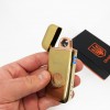 Дугова електроімпульсна запальничка USB Герб України індикатор заряду, ліхтарик HL-442. Колір: золотий