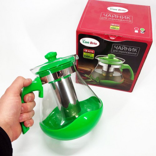Чайник заварювальний Con Brio Green CB-6215 1,5 л, Чайник самовар скляний. Колір: зелений