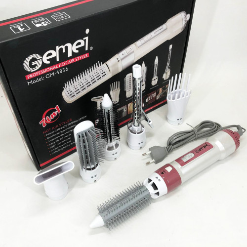 Фен для волосся стайлер з насадками Gemei GM-4836 7 в 1, Фен-стайлер з різними насадками