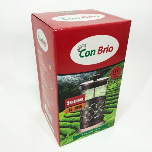 Френч-прес Заварник для чаю Con Brio CB-5160 600мл, Чайник самовар скляний, Чайники для заварювання