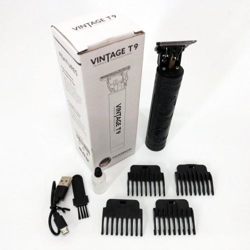 Машинка для стрижки волосся Vintage T9-2 BLACK 4 насадки