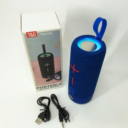 Портативна Bluetooth колонка TG619C FM-радіо USB/TF з ремінцем, блютуз колонка з підсвічуванням. Колір: синій