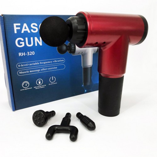 Акумуляторний масажер Fascial Gun KH-320 портативний ручний ударний м'язовий пістолет 4 насадки червоний