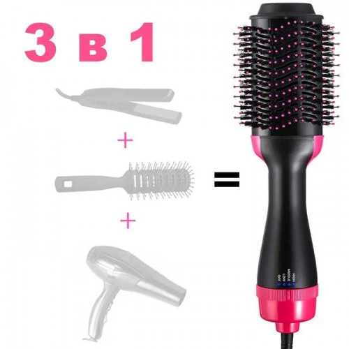 Фен Щітка гребінець 3в1 One step Hair Dryer 1000 Вт 3 режими випрямляч для укладання волосся стайлер з функцією іонізації