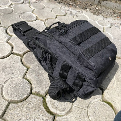 Набір: армійська чорна сумка + тактичний ліхтар професійний POLICE BL-X71-P50