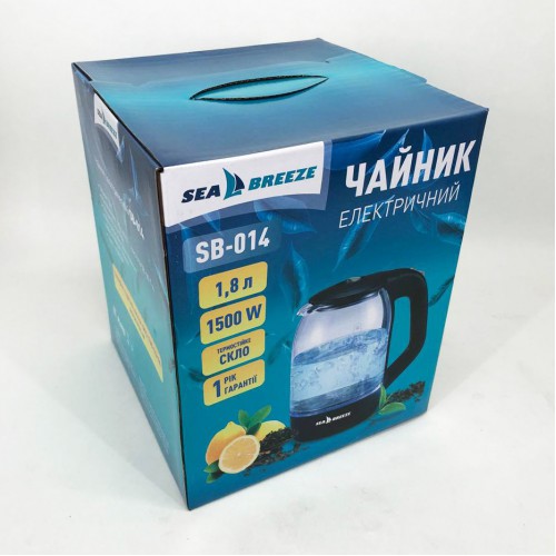 Чайник електричний SeaBreeze SB-014 1.8 л 1800 Вт, прозорий чайник з підсвічуванням, електрочайник