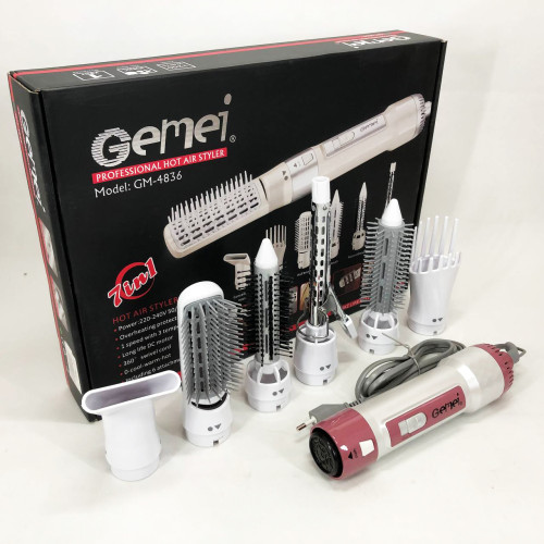 Фен для волосся стайлер з насадками Gemei GM-4836 7 в 1, Фен-стайлер з різними насадками