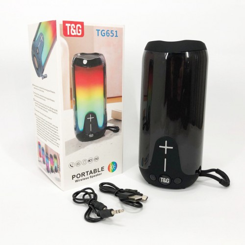 Bluetooth-колонка TG651 з RGB ПІДСВІТКОМ, акумуляторна колонка для музики, для вечірки. Колір: чорний