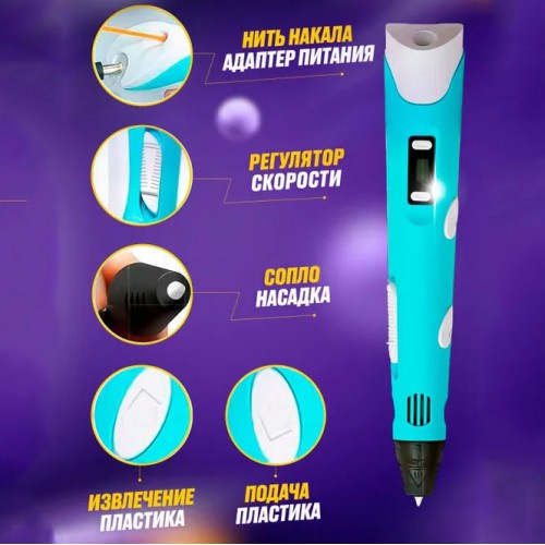 3D ручка Smart 3D Pen 2 c LCD дисплеєм, Цікава ручка 3д для дітей, Оригінальна. Колір: блакитний