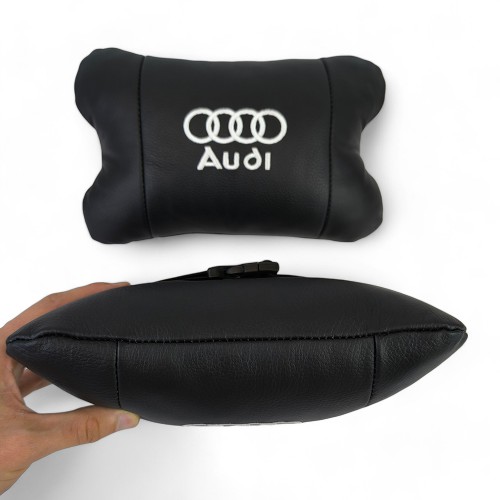 Набір автодушки 2шт на підголовник Audi / Ауді з натуральної шкіри чорна / Підголовник в машину