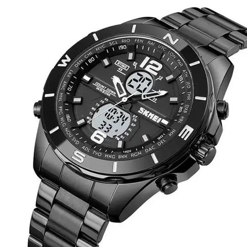Годинник наручний чоловічий SKMEI 1670BKWT BLACK-WHITE, Армійський годинник протиударний. Колір: чорний