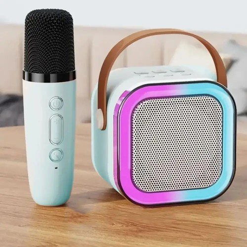 Портативна колонка з караоке мікрофоном та RGB підсвічуванням K12 10W Bluetooth. Колір: блакитний