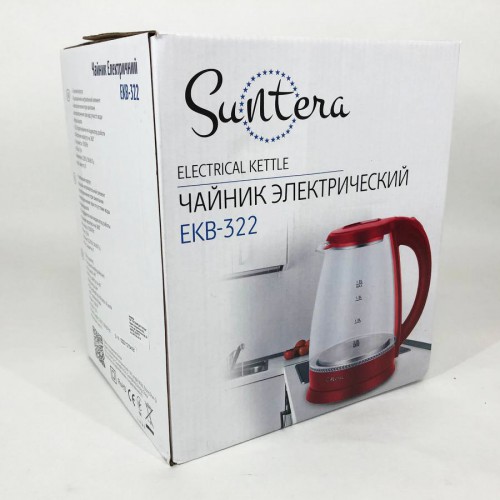 Скляні електричні чайники з підсвічуванням Suntera EKB-322B 1500 Вт, чайники з підсвічуванням. Колір: чорний