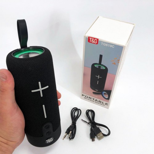 Портативна Bluetooth колонка TG619C FM-радіо USB/TF з ремінцем, Колонка для музики. Колір: чорний