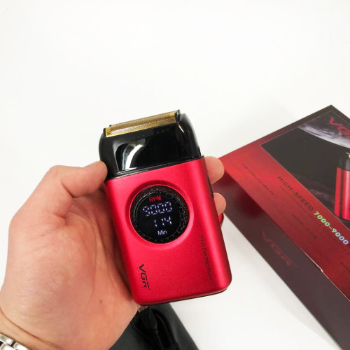 Електробритва VGR V-378 RED шейвер, подвійне лезо + триммер, регулювання потужності 7000-9000 RPM