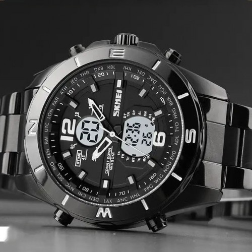 Годинник наручний чоловічий SKMEI 1670BKWT BLACK-WHITE, Армійський годинник протиударний. Колір: чорний