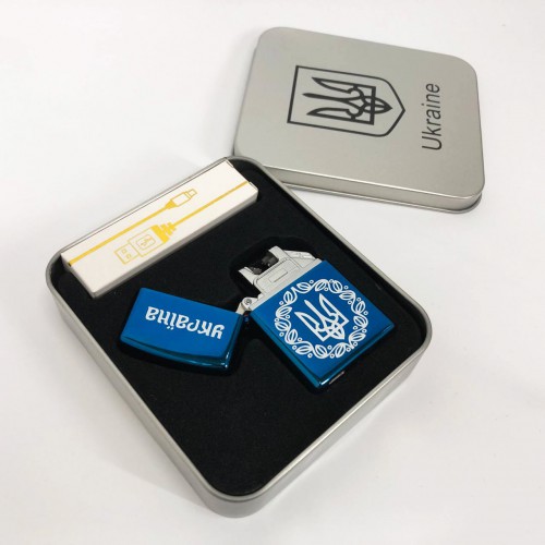 Дугова електроімпульсна запальничка USB металева коробка HL-447. Колір: синій
