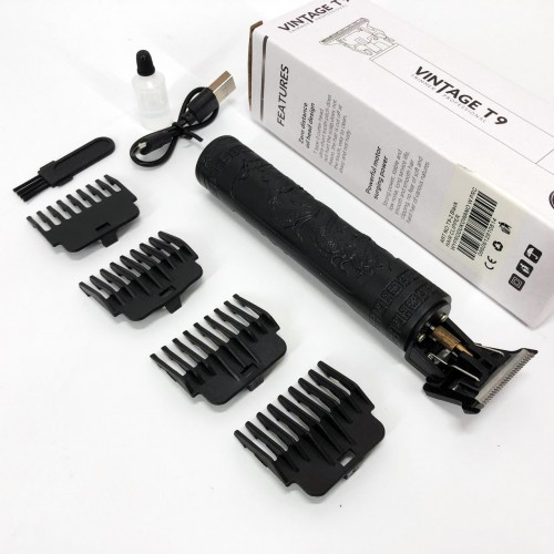 Машинка для стрижки волосся Vintage T9-2 BLACK 4 насадки