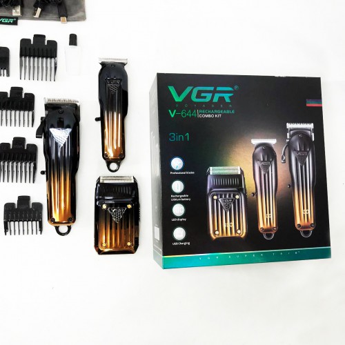 Комплект VGR 3 в 1 V-644 акумуляторна машинка для стрижки, триммер та електробритва шейвер