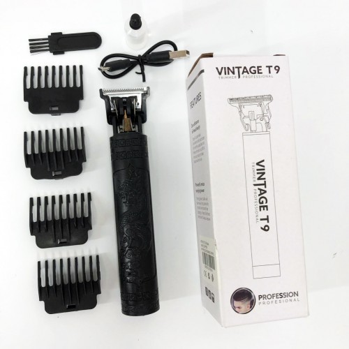 Машинка для стрижки волосся Vintage T9-2 BLACK 4 насадки