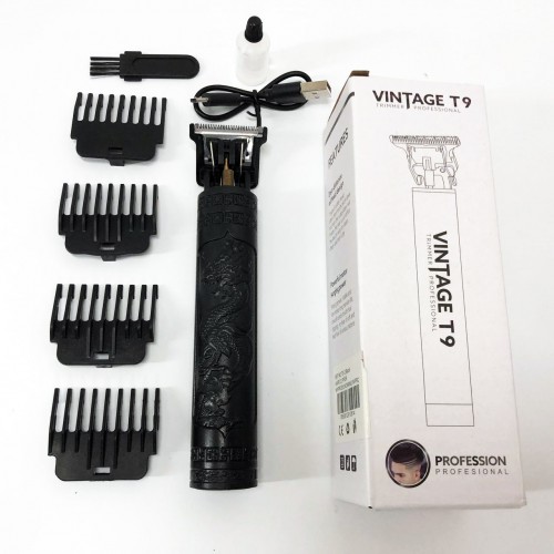 Машинка для стрижки волосся Vintage T9-2 BLACK 4 насадки