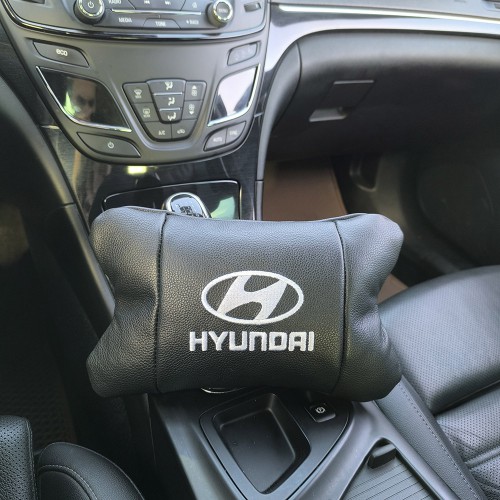 Набір подушок для авто Hyundai 2шт, натуральна шкіра, чорний колір, комфортні підголовники в автомобіль