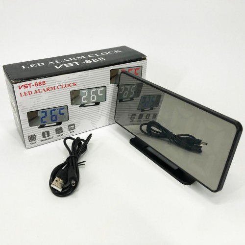 Годинник настільний дзеркальний VST-888Y-5 USB з синім циферблатом, Настільний годинник з підсвічуванням