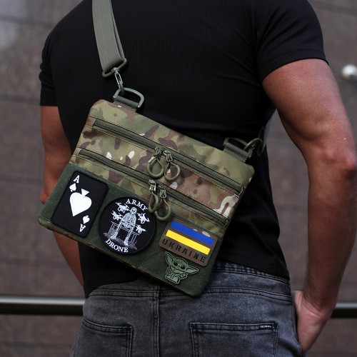 Сумка-кобура мультикам наплічна з липучкою для шевронів, тактична сумка чоловіча з кордури