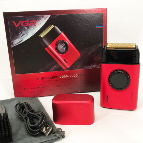 Електробритва VGR V-378 RED шейвер, подвійне лезо + триммер, регулювання потужності 7000-9000 RPM