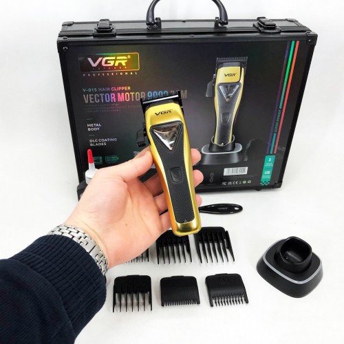 Машинка для стрижки VGR V-015 акумуляторна бездротова професійна 6 насадок