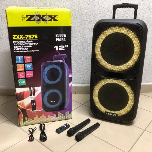 Акустична переносна колонка ZXX-7575 300 Вт акумуляторна з мікрофонами 80х39х33 см